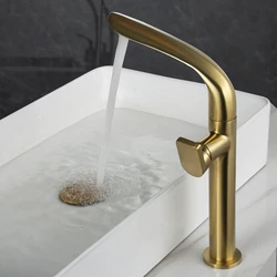 Tuqiu Brushed Gold Basin Faucet Brass Bathroom Faucet Mixer Tap Gold Wash basin Faucet Single Handle Hot & Cold Lavotory Faucet