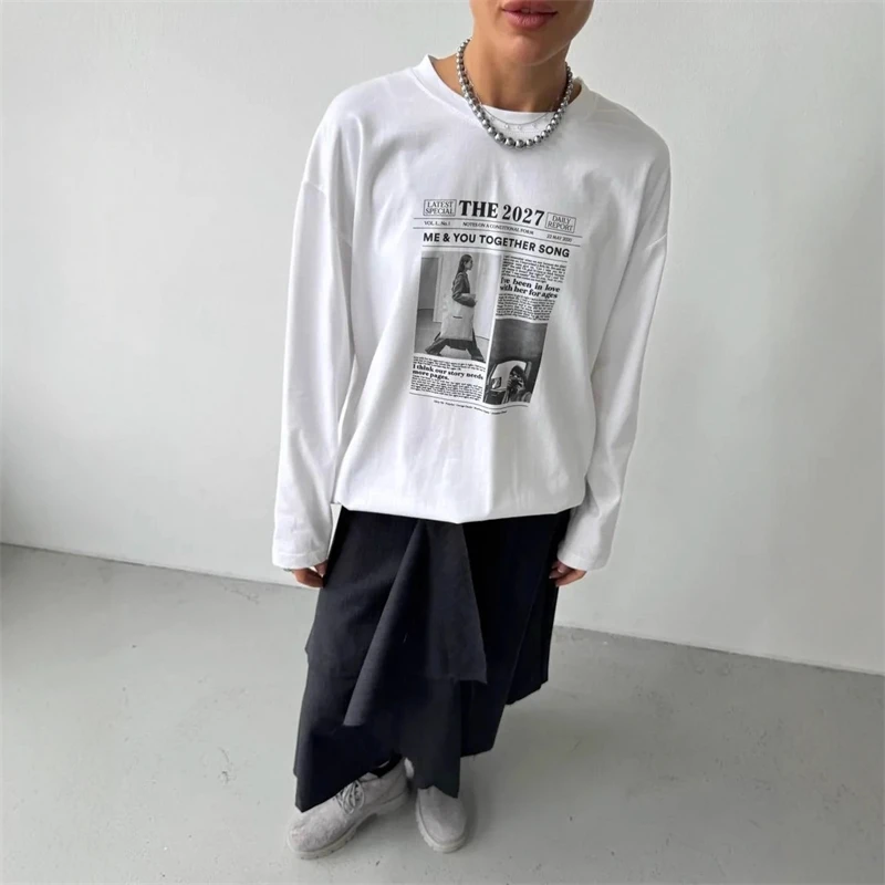 순수 코튼 긴팔 셔츠 프렌치 스트리트 레트로 레터 그래픽 얇은 스웨트셔츠 여성용 우아한 가을 데이트 나이트 선물