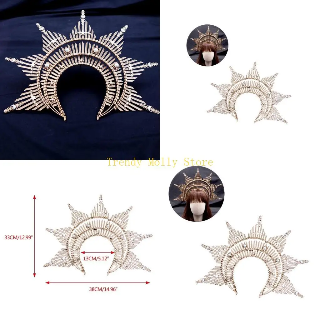 

N5KB Sparkly Pearls Headband Angel Crown Headband Bridal Tiaras Princess Headpiece Hair Hoop Baroque Spiked Tiaras