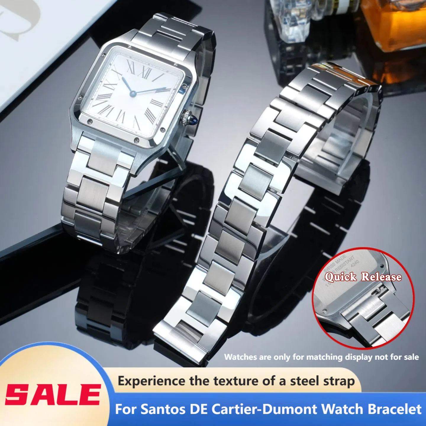 

Ремешок для часов Santos DE Cartier Dumont Series WSSA0032 WSSA0032 WGSA0032 из цельной нержавеющей стали, быстросъемный браслет, 17,5 мм