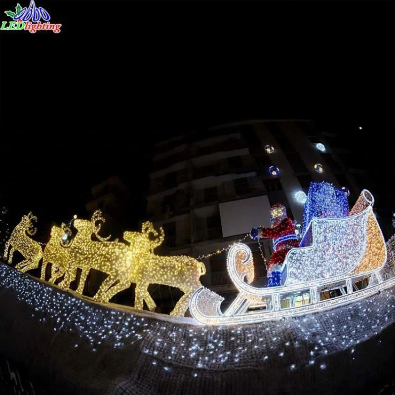 

custom.Merry Artificial Santa Claus Sleigh Pulled With 3 Reindeer For Decoration