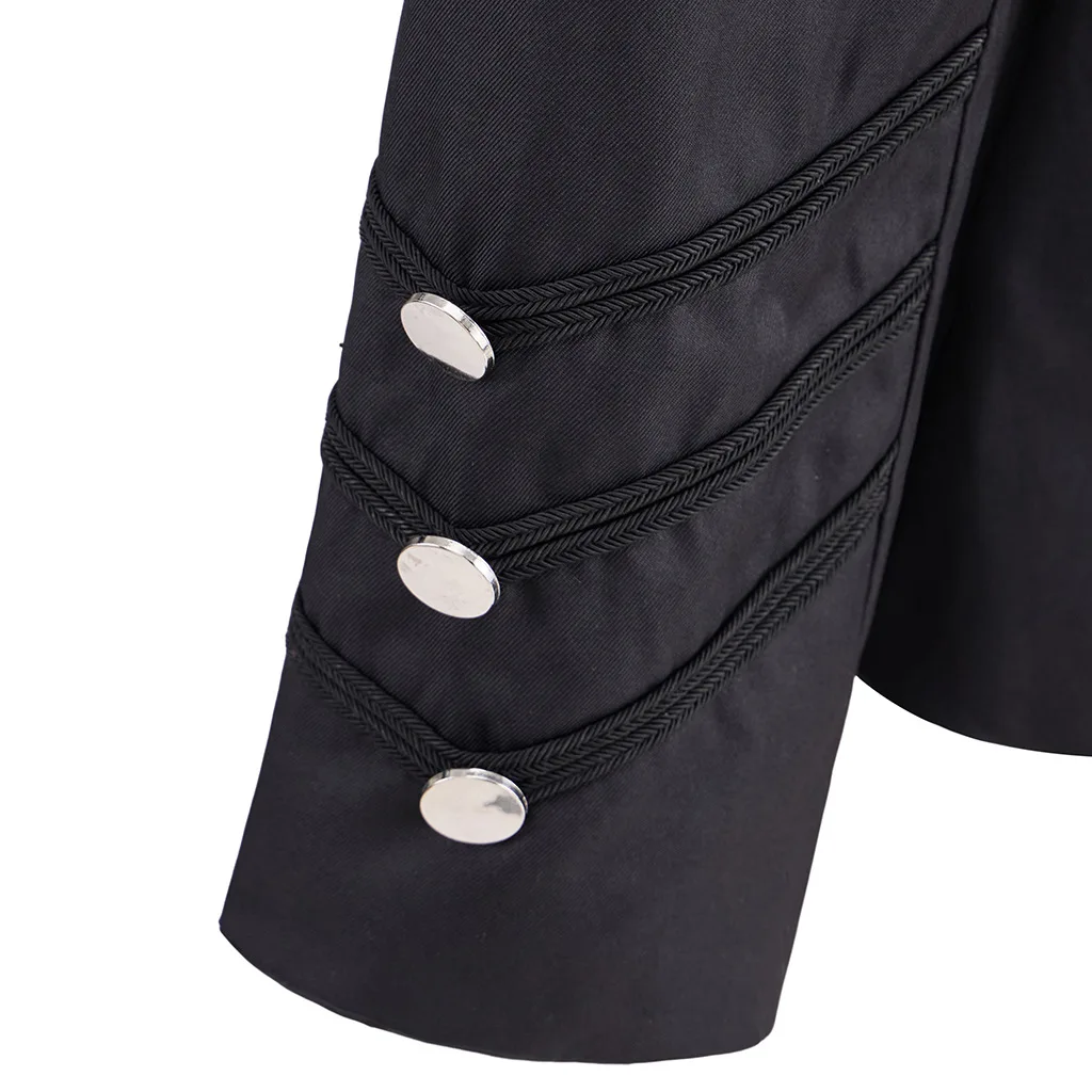 Men's Black Military Jacket Napoleonic Hussar Frock Coat Costume Gothic Steampunk Medieval Victorian Retro Punk Coat Halloween view 6
