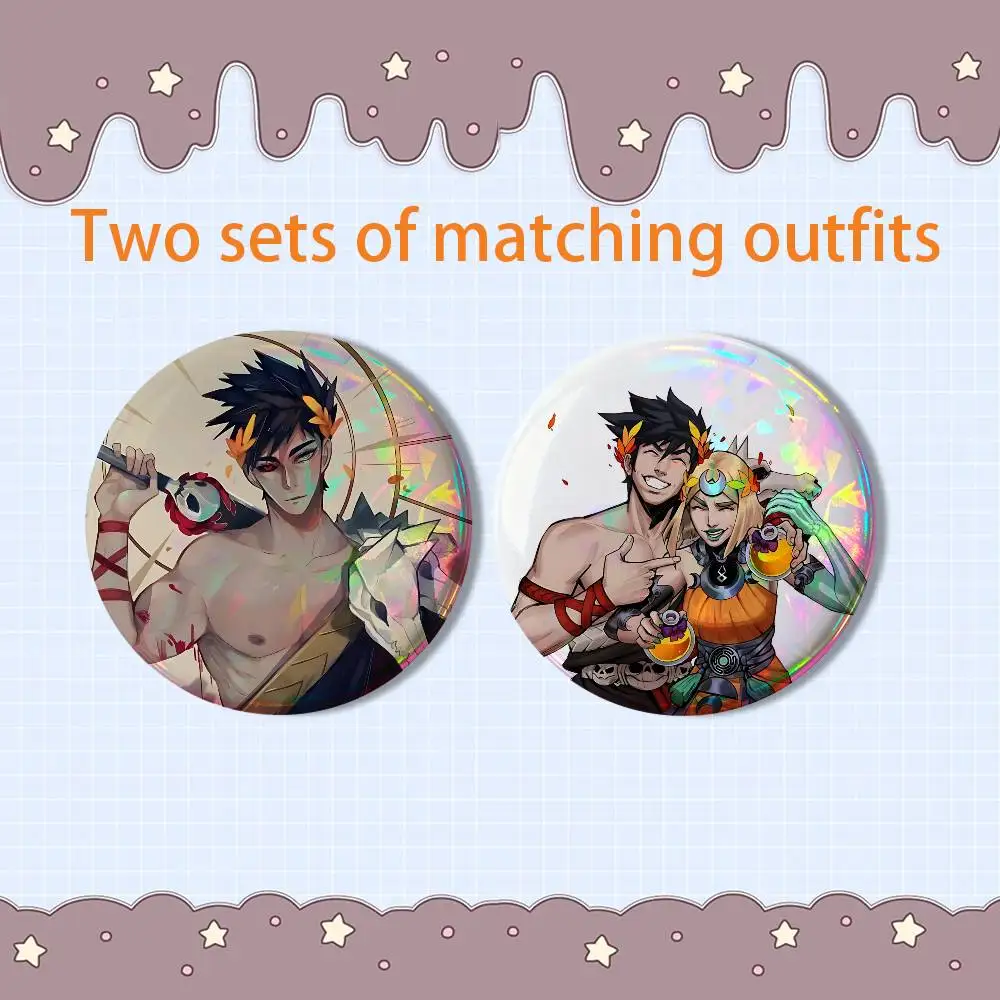 reflective Zagreus Melinoe and Hades 2 piece set Pins Creativity Printed Pictures Text Metal Lapel Badges Brooches Jewelry Gift