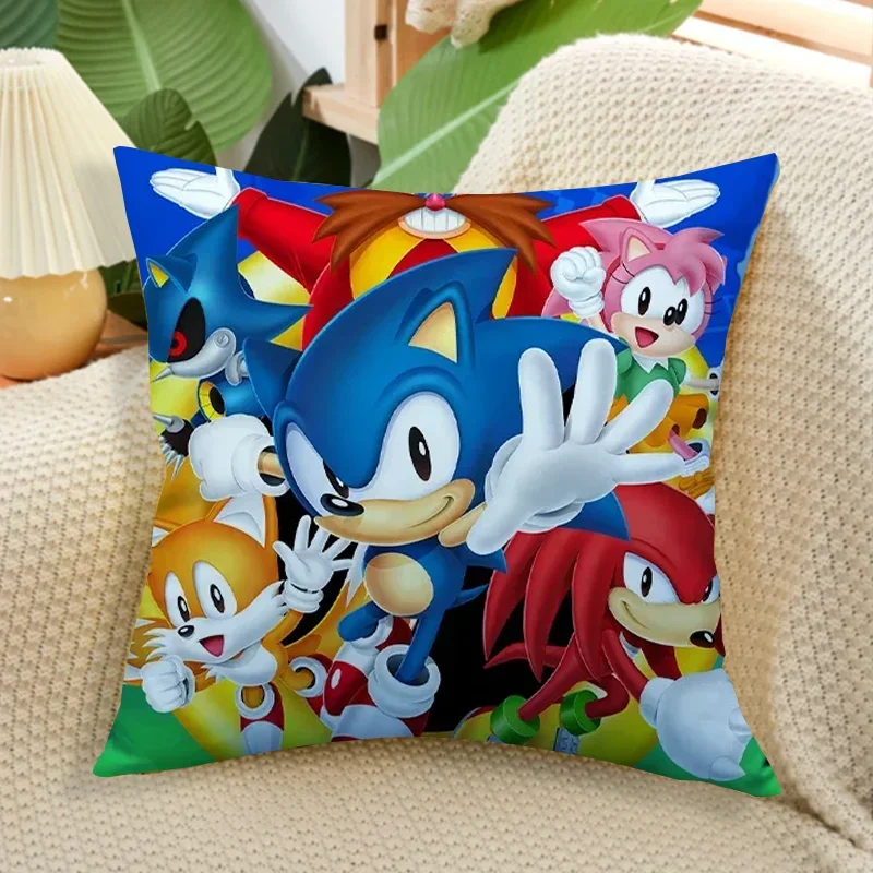 Sonics Pillow Case Anime Cartoon Cute Throw Cushion Cover Pillowslip 45x45cm For Living Room Sofa Home Decor Kids Birthday Gifts