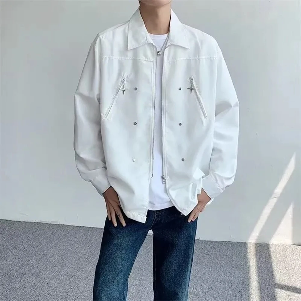 

Новая зимняя мужская однотонная рубашка на молнии с длинным рукавом в американском ретро-стиле, модная, трендовая, повседневная, свободного кроя, нишевая мужская верхняя одежда