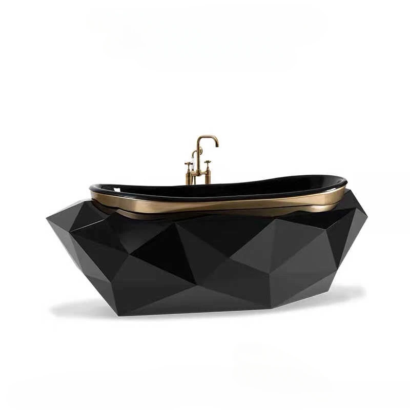 Italian light luxury stainless steel rhombus bathtub villa hotel large household bathroom tank independent integrated bath tank