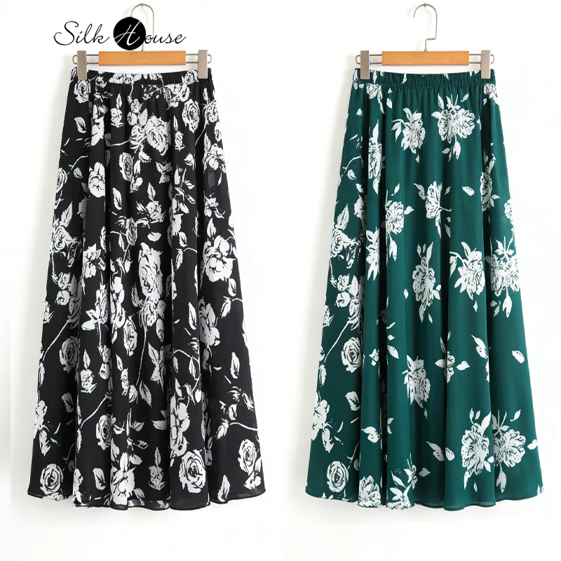 

Женская повседневная летняя одежда: Элегантная юбка-клеш из натурального шелка тутового шелкопряда (с двойным крепом, на подкладке из шелкового хлопка)