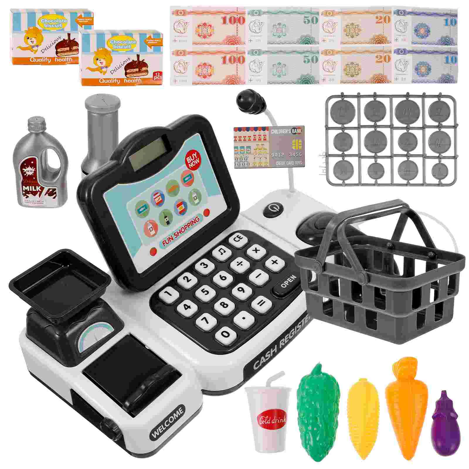 Register Cash Toy Gift Emulation Cartoon Grocery Store Pretend Play Toddlers Cashier for Kids