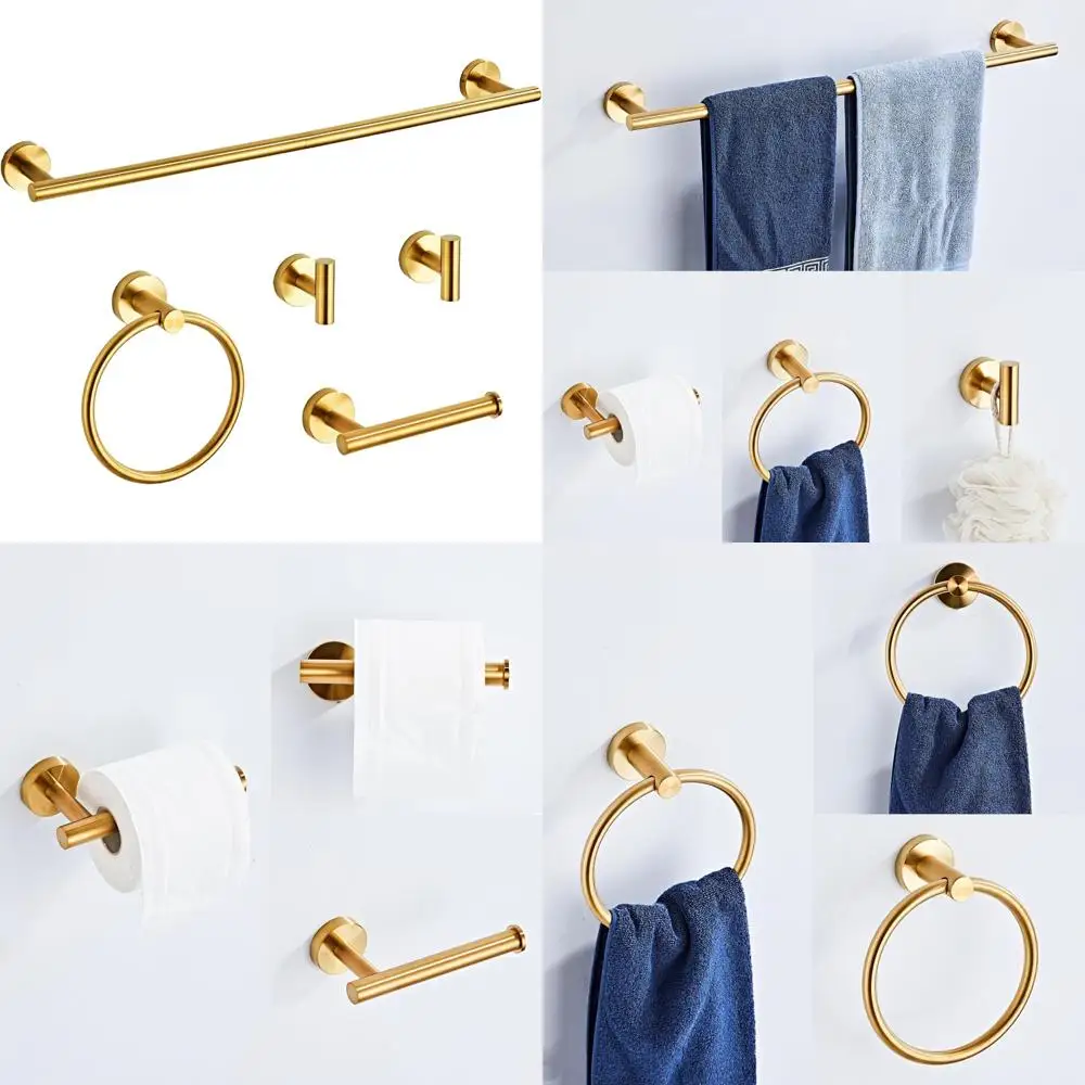 

Luxury Matte Black Gold Bathroom Hardware Set, 5-Piece Towel Rack & Bar, Premium Stainless Steel, 24 Inch