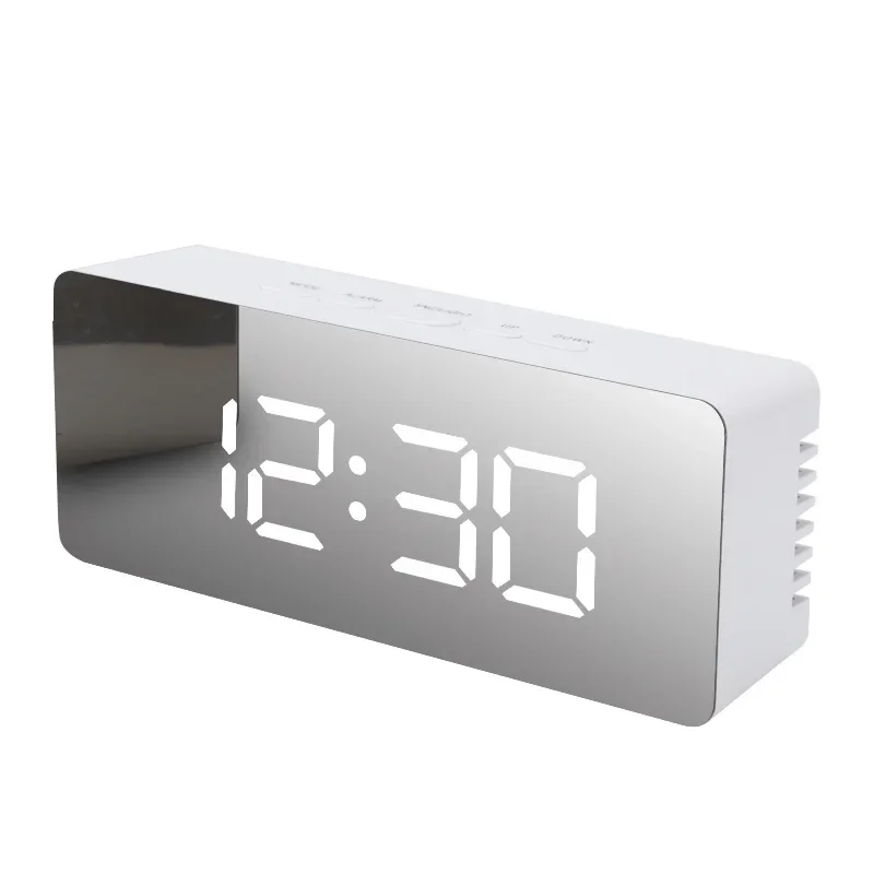 

1PCS White LED Mirror Table Clock Digital Alarm Snooze Display Time Night Light Desktop USB Alarm Clock Home Decor