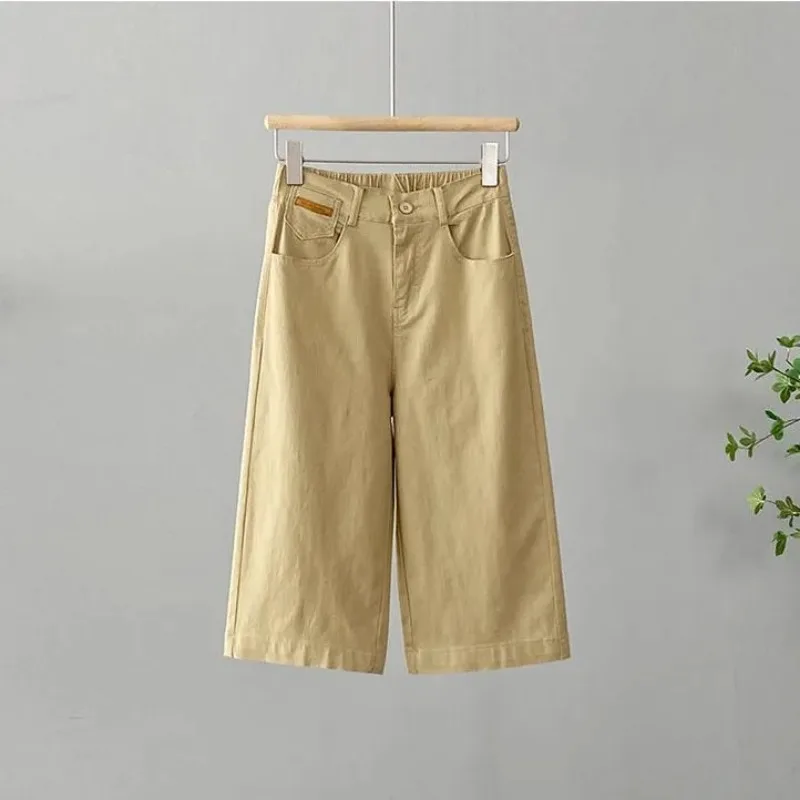 

Women Lightweight High Waist Straight Leg Cropped Pants Summer Solid Color Casual Capris