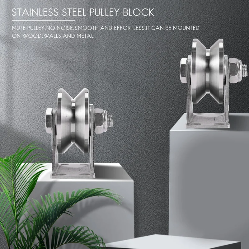Fresh 1-Pack V-Type Stainless Steel Pulley Block Mute Bearings Groove Sliding Roller Track Wheel