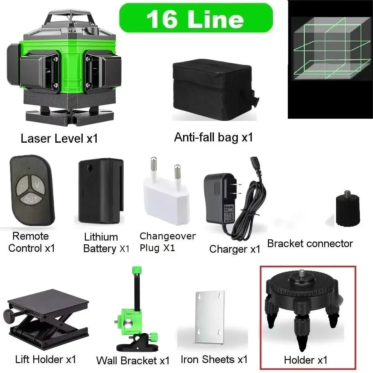 8/12/16 Line Laser Level with Outdoor Mode & Tilt Function - Ideal for Construction and Measurement Solo Leveling