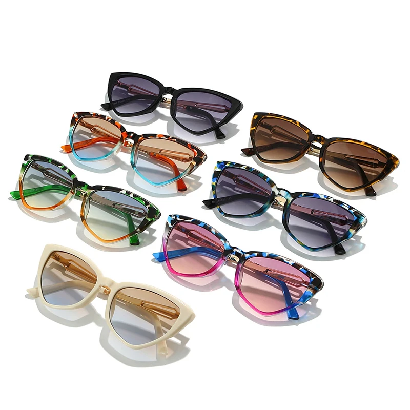 SO & EI Ins شعبية موضة مضلع القط العين الملونة ليوبارد النظارات الشمسية النساء الرجعية التدرج ظلال UV400 تتجه الرجال نظارات شمسية