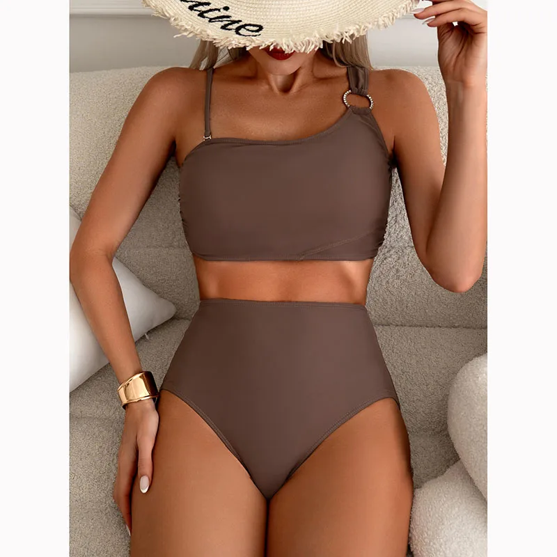 High Waist Bikini Set Women Thin Shoulder Straps Sling Push Up Tank Top Separate Two-Piece Swimsuit Backless Swimwears