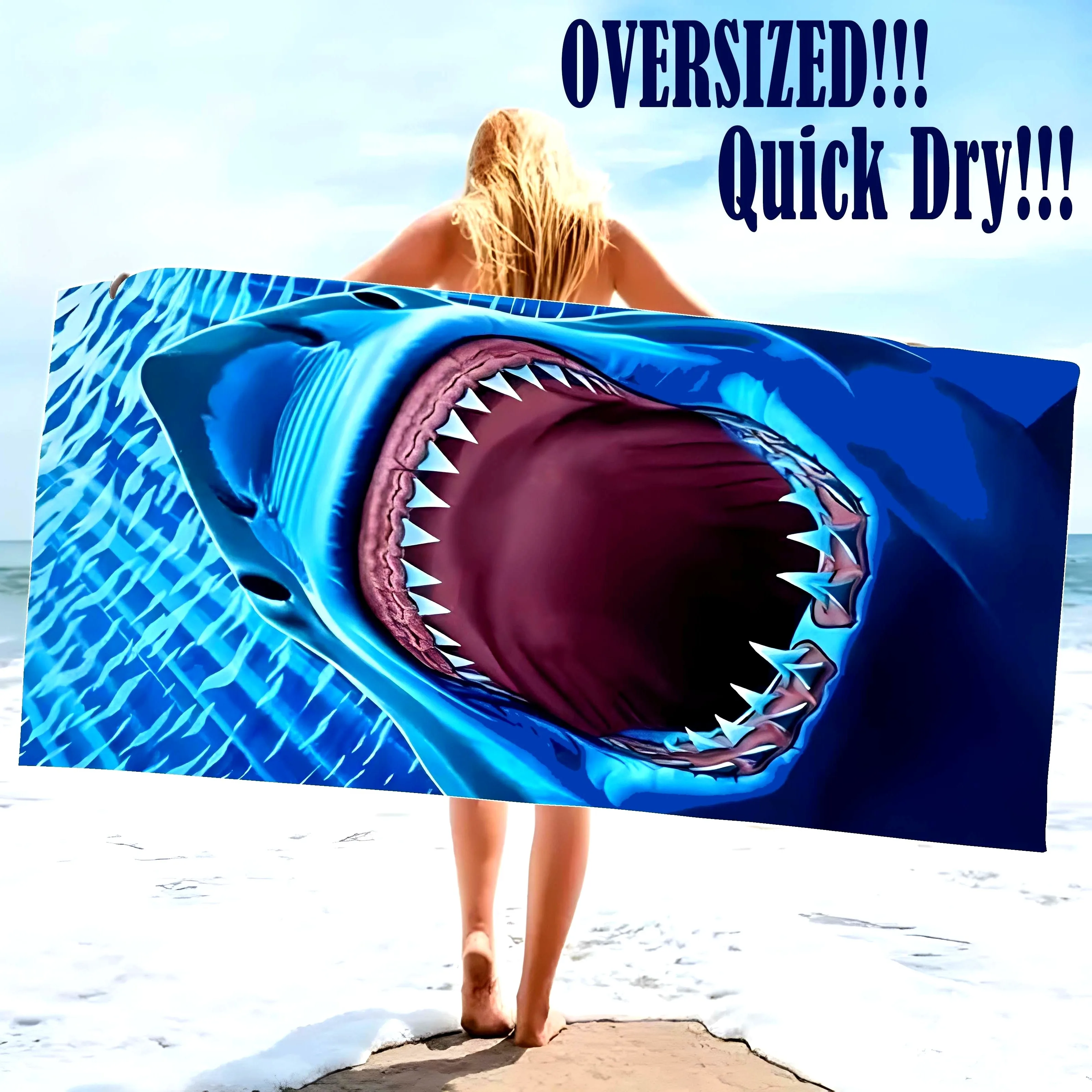Shark-Inspired Beach Towel: Dive into Adventure on the Sand! Suitable for towels, bath towels, beach towels