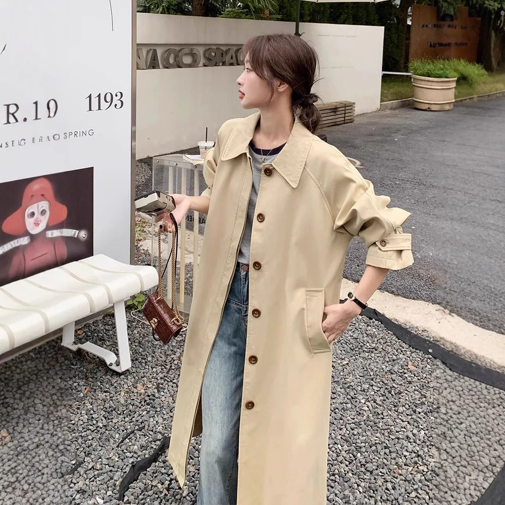 

Осень-зима, женский модный плащ, новинка 2026, однорядная пряжка, женские ветровки, пальто средней длины, универсальная верхняя одежда цвета хаки