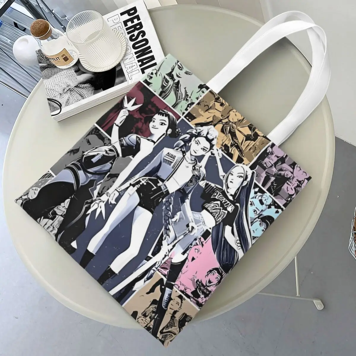 

Huntrix Girl Kpop Demo Movie Demon Hunters Huntrix Pin Canvas Tote Handbag Shoulder Bags Shopper Bags for Unisex