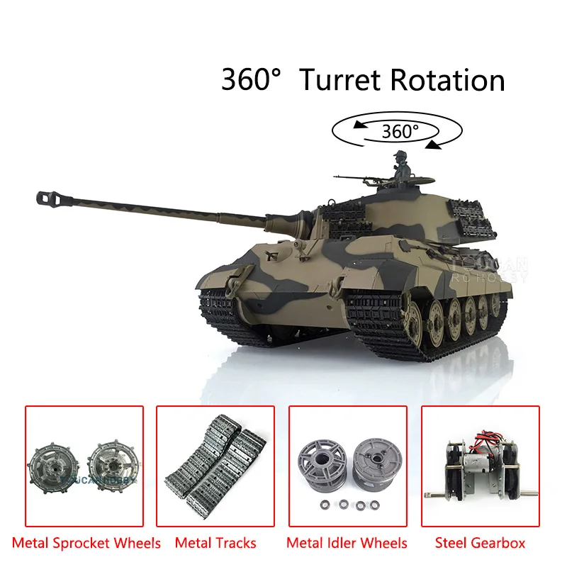 HENG LONG 1/16  7.0 Upgrade German King Tiger RTR RC Tank 3888A 360° Turret Tiger II Metal Idler Wheels Smoke Unit TH19741-SMT4