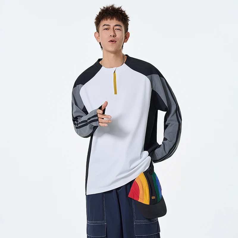 

NEW MELTING Retro Stripe Henley Shirt: Quick-Dry Textured Crew Neck W/ Zipper Detail - Men's Urban Essentials