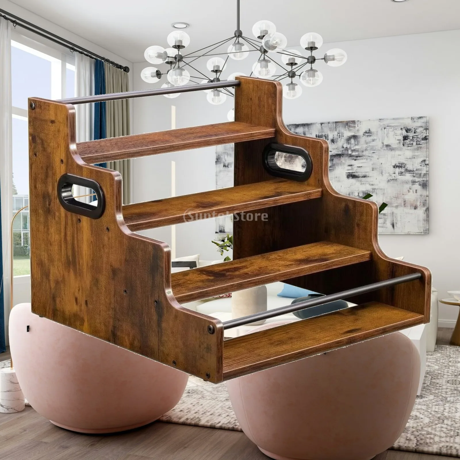 Space Saving Four Layer Kitchen Storage Shelf with Side Guards for Desk Vanity Counter