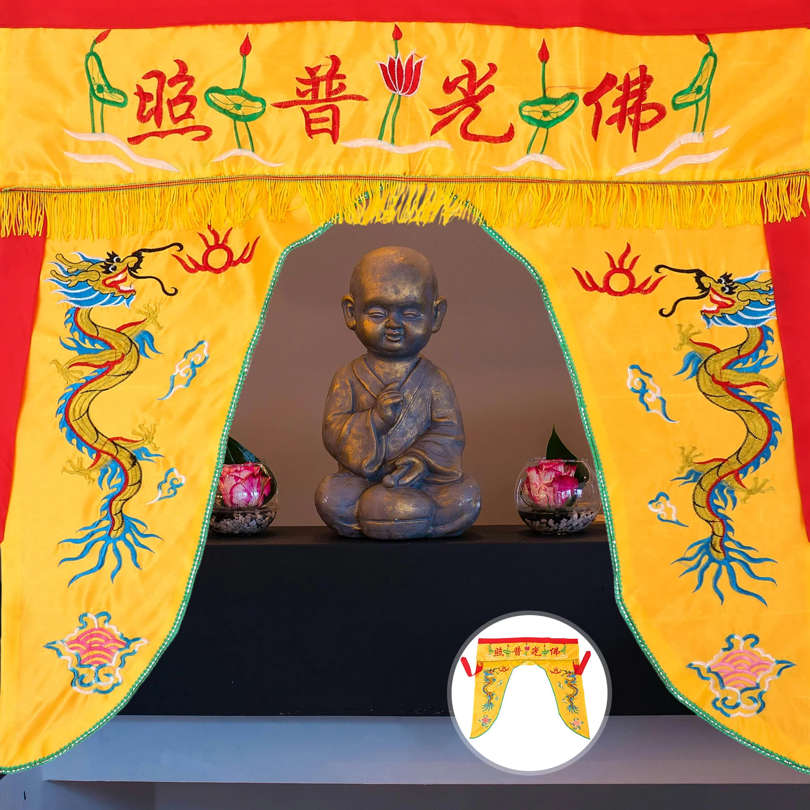 

Exquisite Buddhist Embroidery Cloth Tent Dragon Design Altar Wall Hanging Decorative Cover for Supplies Worship