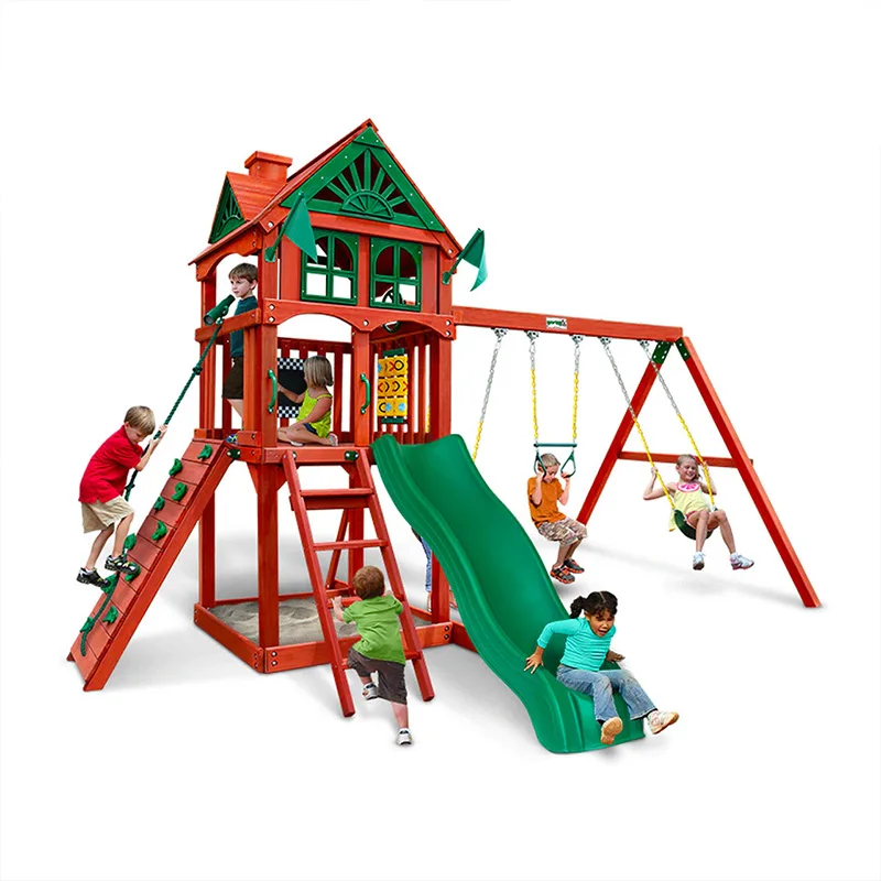 ia-New Design Nature's Play Fort Wooden Playground Wood Play House Climbing Frame With Swing and Slide for Family Play#