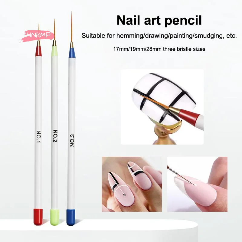 Professional Elongated Nail Liner Brushes 3Pcs Set Striping Drawing Pen for Nail Art Salon Home DIY Manicure Design