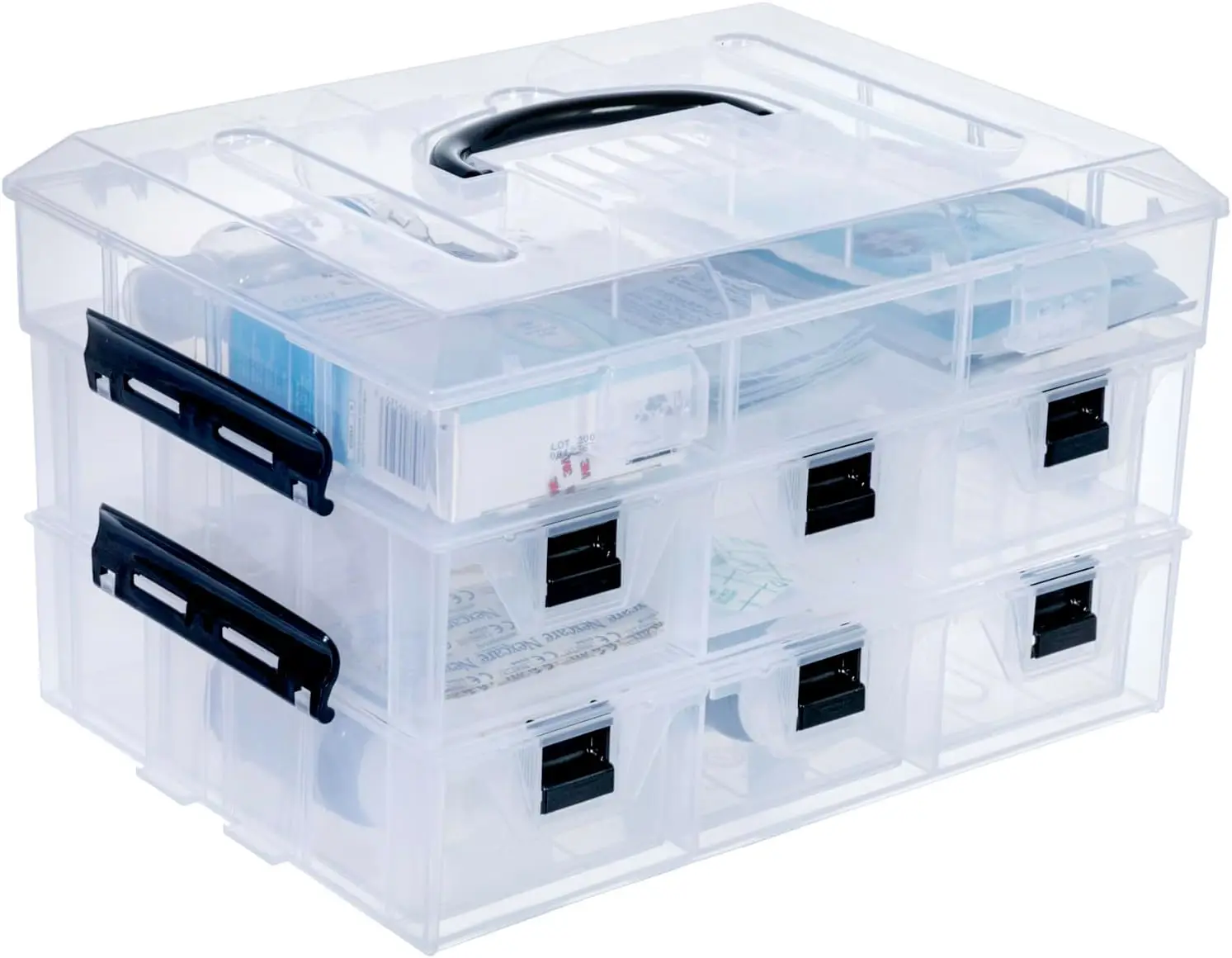 

11 Inch Clear Plastic Storage Box Container,24 Customizable Compartments, and 6 Drawers with Removable Dividers