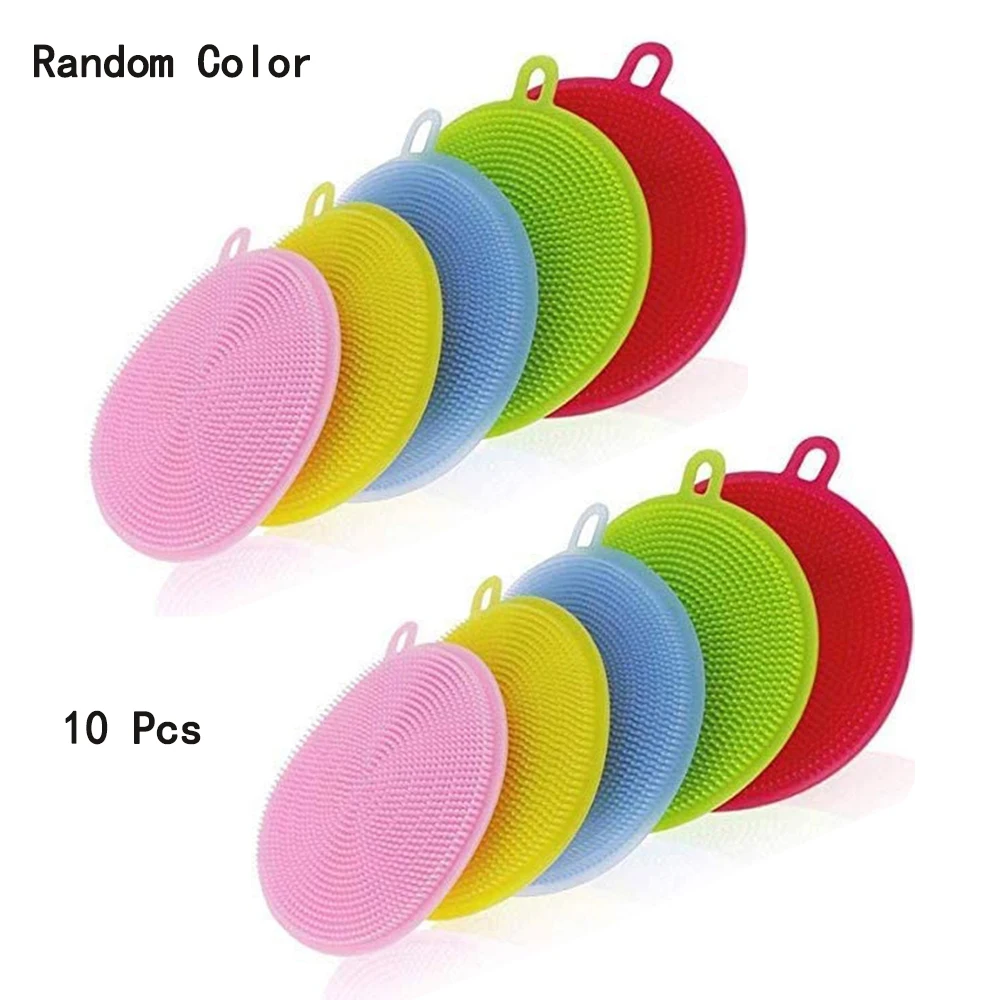 10Pcs Multifunctional Silicone Dishwashing Brush Food Grade Pure Decontamination Non-stick Oil Brush Wash Fruits Color Random