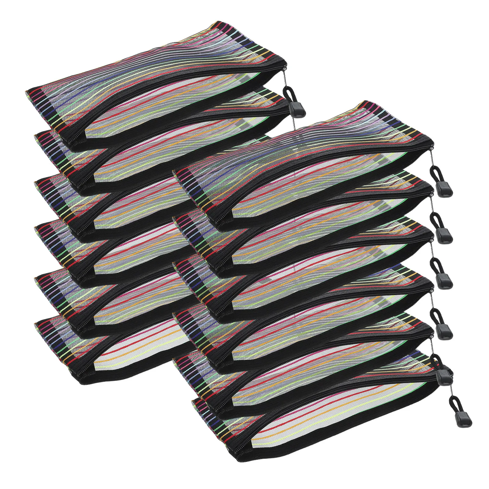 

12Pcs Colorful Striped Zipper Pouches PVC Receipt File Organizer Small Stationery Storage Bag Portable Document Bag for School
