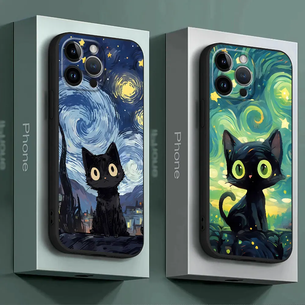 Starry Sky Cat Case for Google Pixel 6a 7 Pro 7a 6 Pro 8 Pro Black Soft Cover Armor 