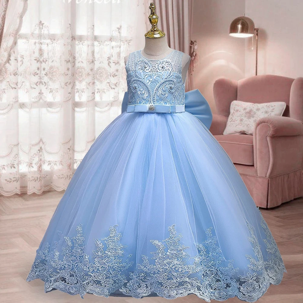 children\'s dress 3-12 year old embroidered bow wedding dress girl princess dress girl birthday party evening Back Dew Bride dres