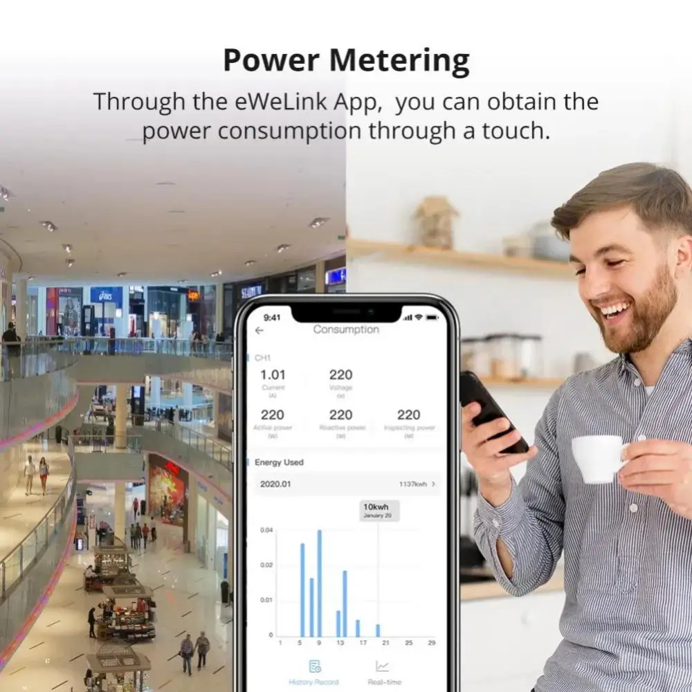 SONOFF-medidor de potencia inteligente y apilable, de 4 canales Monitor de energía, conexión principal SPM, hasta 32 SPM-4Relays, funciona con