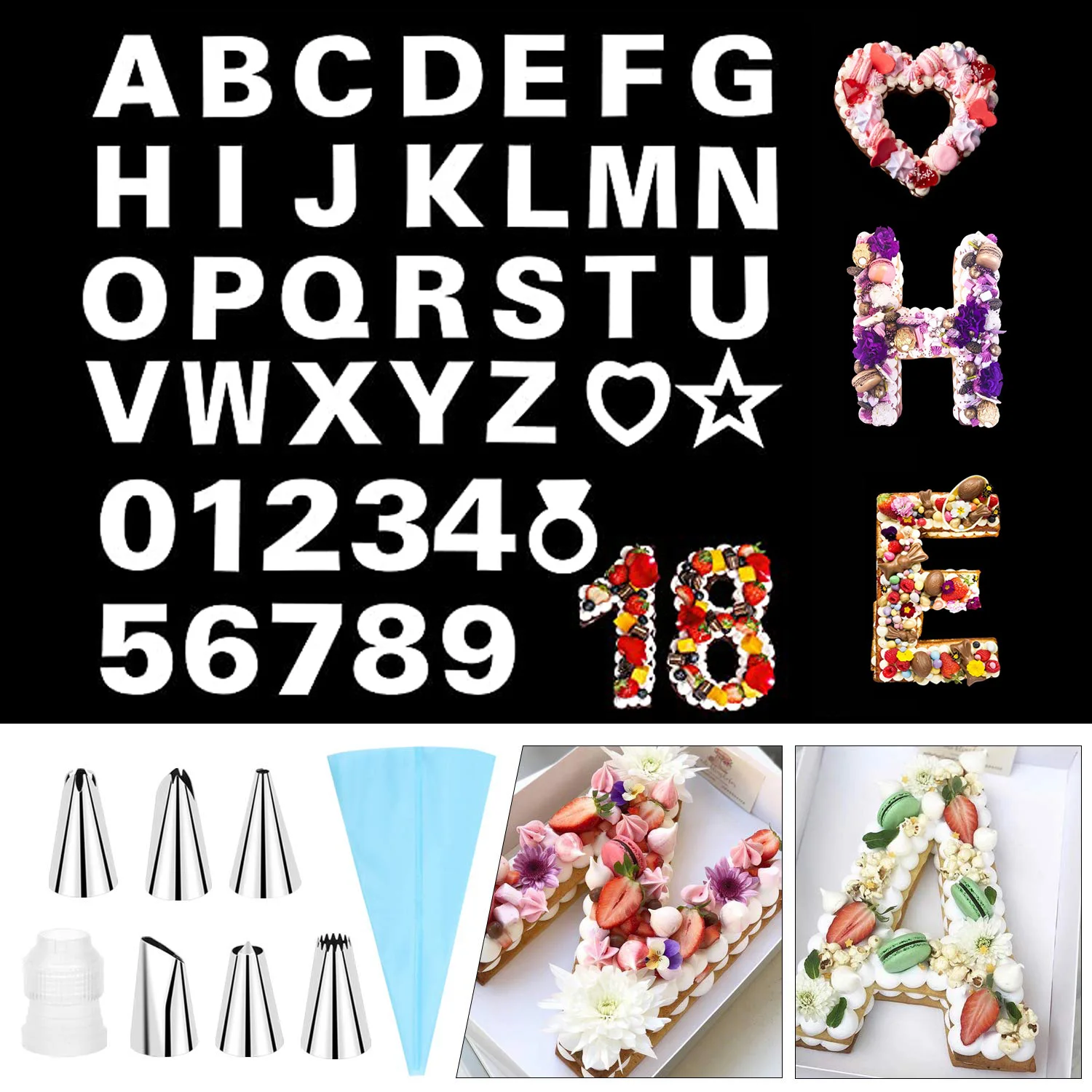 

DIY Letter Stencils For Cake Templates Alphabet Number Heart Drill Star Molds Baking Pastry And Bakery Birthday Wedding Tools