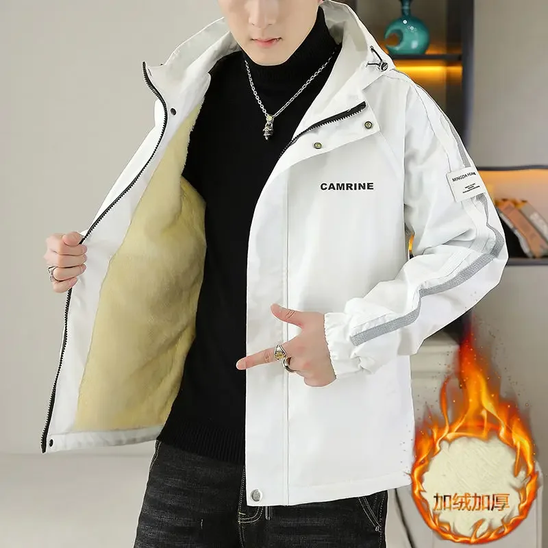 Fleece Jacket Men Autumn Winter Windbreaker Hooded Sweatshirt Zipper Windproof Jacket Warm Coats Long Sleeve Outerwear New