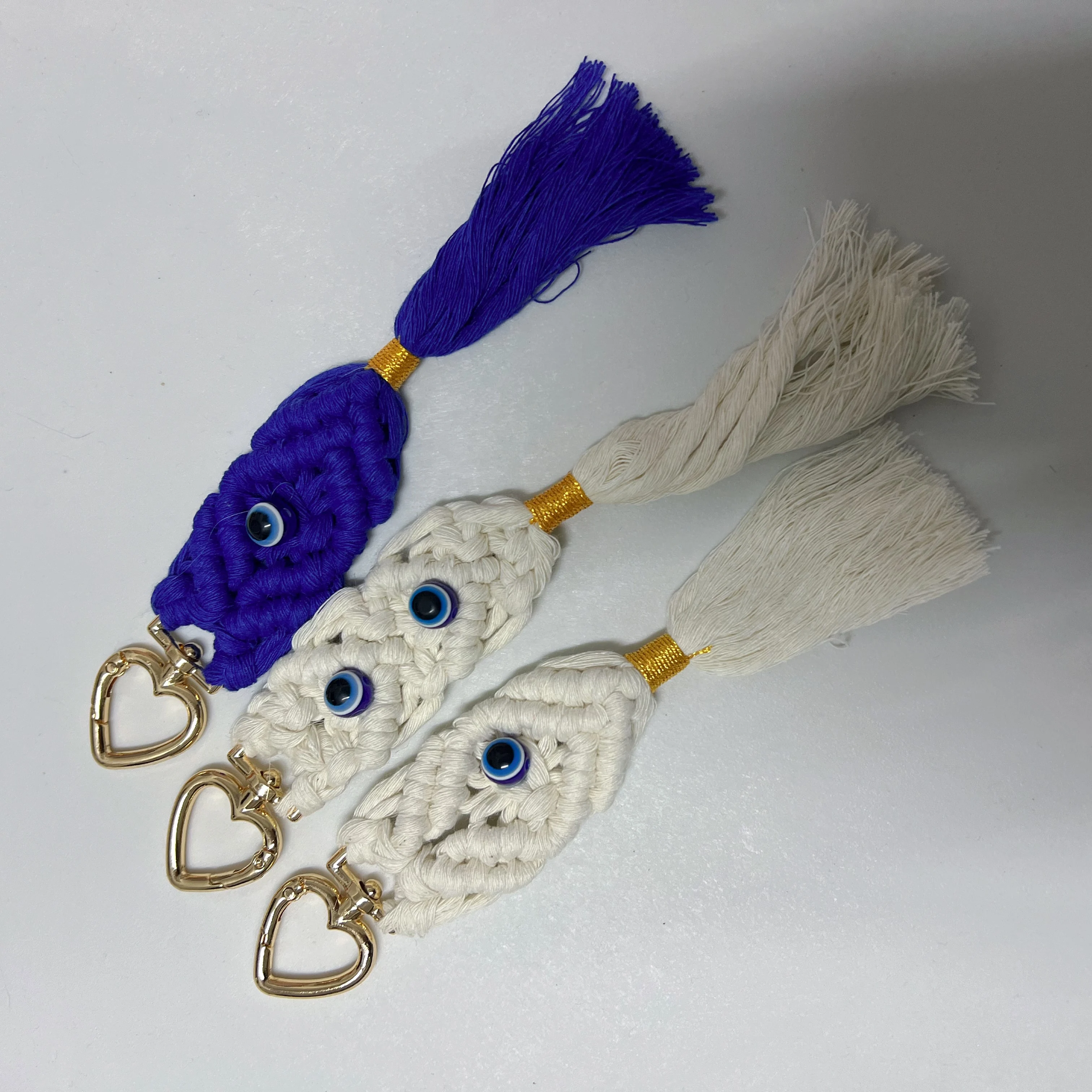 سلسلة مفاتيح شرابة منسوجة يدويًا من البهو مع زخرفة خرزة العين الشريرة-مثالية للحقيبة والمحفظة أو مفاتيح السيارة والمحافظ وحقائب الظهر-Gif المثالي
