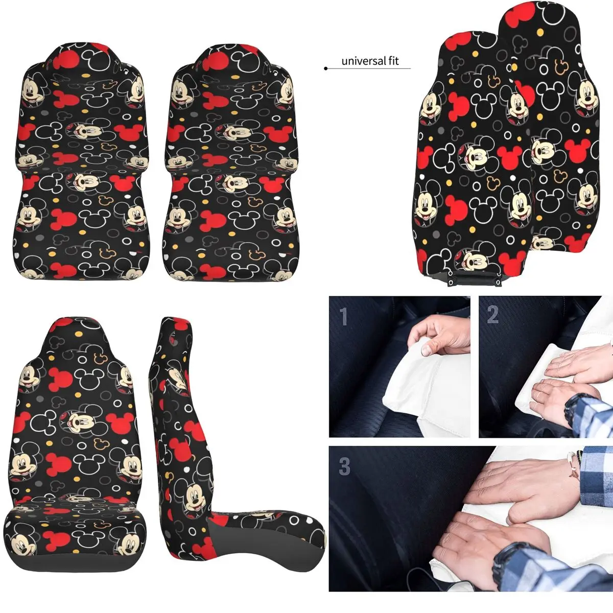 Mickey Mouse Head 2 Front Car Seat Covers for Cars Truck Sedan SUV Flexible Bucket Seats Cover