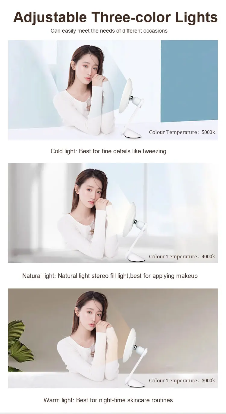 Luxury Cosmetics Tools  Auto 3 Light Makeup Mirror Portable Lighted Beauty Mirror 3 Color Lighting Dimming Touch Screen  at Home