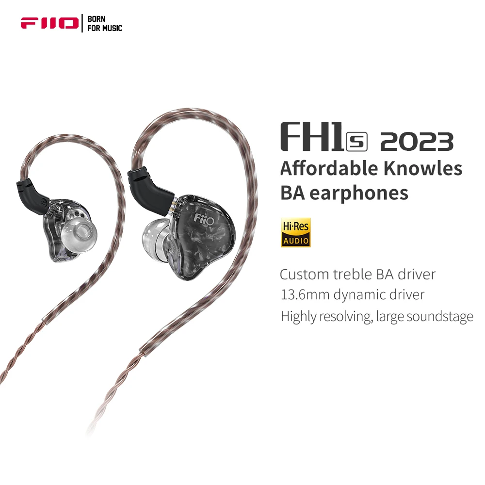 FiiO FH1s 2023 HIFI 이어폰, 안드로이드 PC IOS용 유선 이어버드 IEM, 1DD + 1BA, 0.78mm