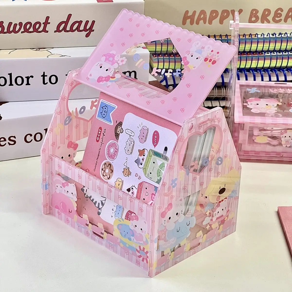 

Kawaii Hello Kitty Storage Rack Desktop Ornament Cute Anime Cartoon Sorting Storage Box DIY Detachable Drawer Box Girl Gift Toys