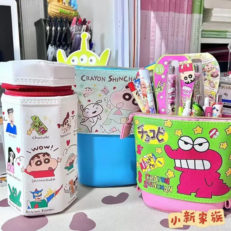 NEW Kawaii Crayon Shin-Chan Retractable Pen Bag Cute Cartoon Large Capacity Pen Holder Desktop Stationery Storage Box Coin Purse