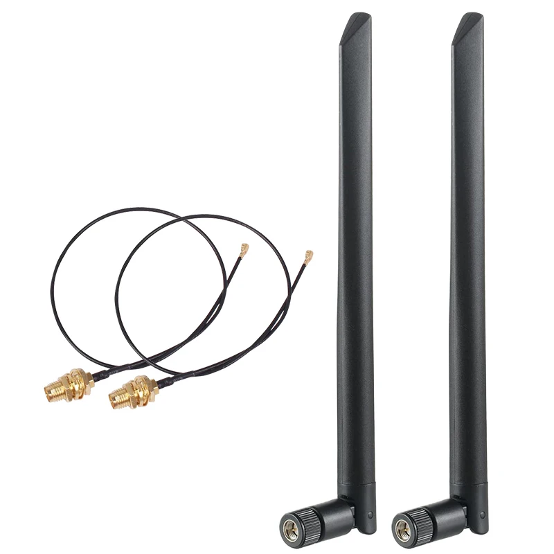 Antenne Wifi double bande 2.4G 5.8G, 2 pièces, antennes omnidirectionnelles en caoutchouc + câble adaptateur RF 2X15CM pour carte routeur sans fil