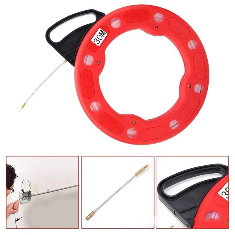 3mm 15/20/25/30m Cable Puller Fish Tape Reel Puller Fiberglass Nylon Conduit Ducting Rodder Pulling Wire Cable Fishing Tool