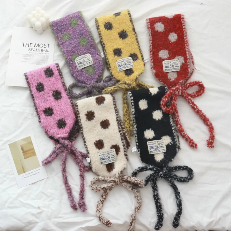 Lieve en schattige damessjaal met golfdotpatroon, nieuwe herfst- en winterstijl, multifunctionele oorverwarmende sjaal