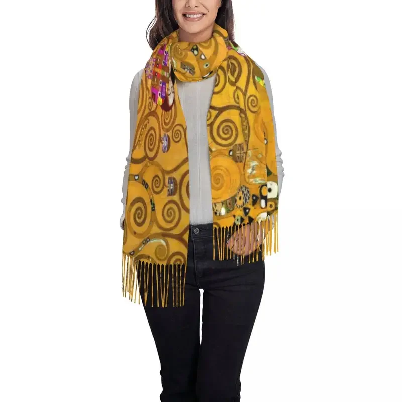 Tree Of Life By Gustav Klimt Scarf Wrap Women Long Winter Fall Warm Tassel Shawl Unisex Painting Art Scarves