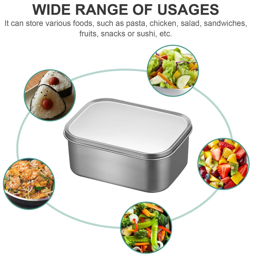 

1 Set Stainless Steel Food Container Rectangular Lunch Box Leak Proof Fresh Keeping Case For Office Workers Refrigerator Storage