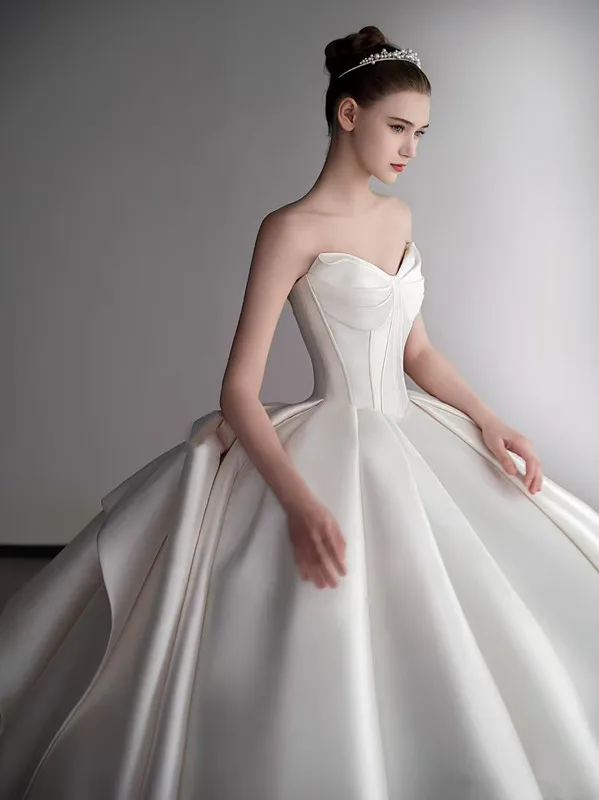 

Bride's Satin Bustier Wedding Dr Spring 2025 One-oulder Puffy Skirt ort Size Outrance Simple Korean Sle Long Skirt