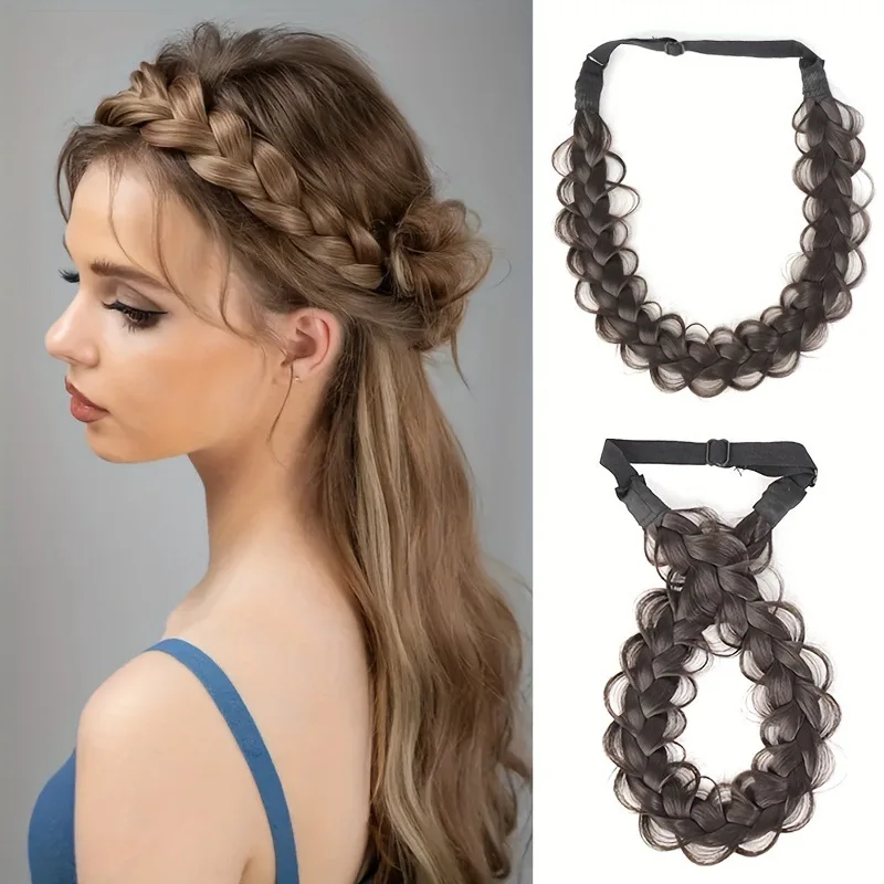 Handmade Synthetic Wig Twist Headband For Women Elastic Headband With Adjustable Belt Braided Headband Hairpiece Hair Accessorie