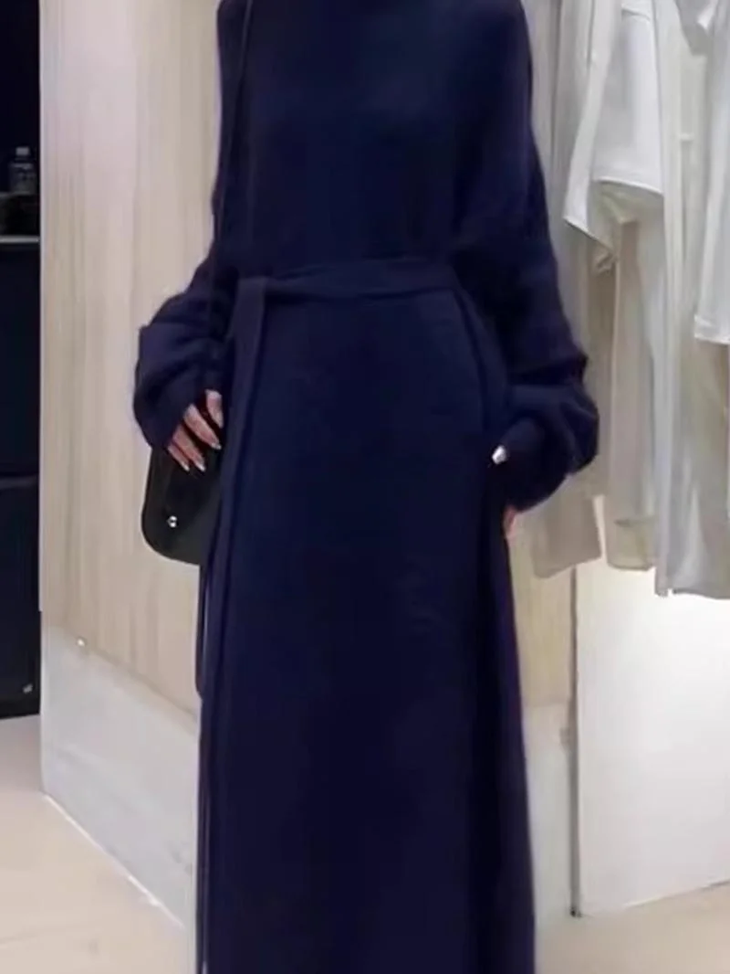 

ROUJE KEFSS Women's Knitted Dr with Belt round Ne Long Sve Autumn Winter Loose Slimming Faion Ladies' Clothing